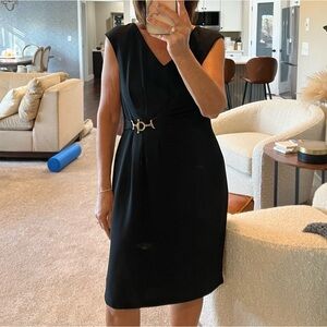 Ivanka Trump Black Midi Dress with Gold Accent